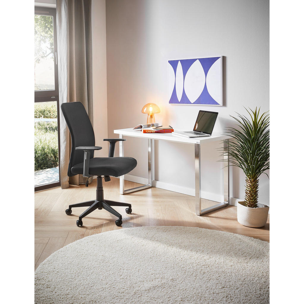 Thumbnail - Hom`in Schreibtisch, Weiß Hochglanz, Metall, Holzwerkstoff, rechteckig, eckig, U-Form, 60x76x120 cm, Bsci, Arbeitszimmer...