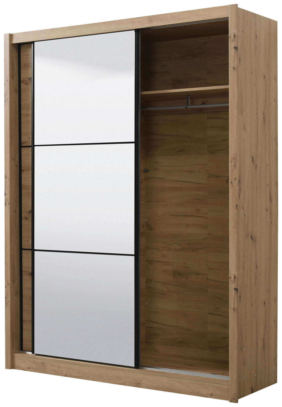 SCHIEBETÜRENSCHRANK 166/215,5/60 cm 2-türig Eiche Artisan  - Schwarz/Eiche Artisan, Basics, Glas/Holzwerkstoff (166/215,5/60cm) - Xora