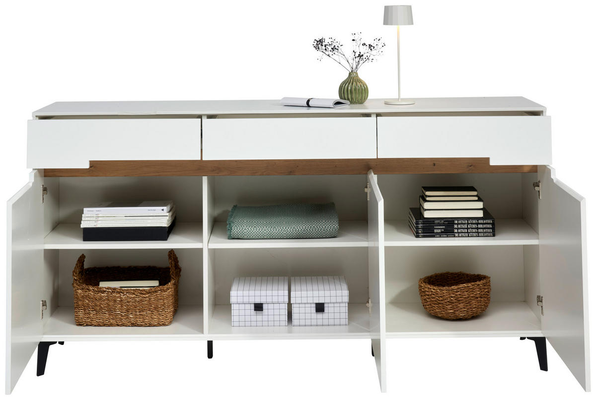 KOMODA   176/89/40 cm   crna, bijela, boje hrasta  - bijela/boje hrasta, Moderno, drvni materijal/metal (176/89/40cm) - Novel