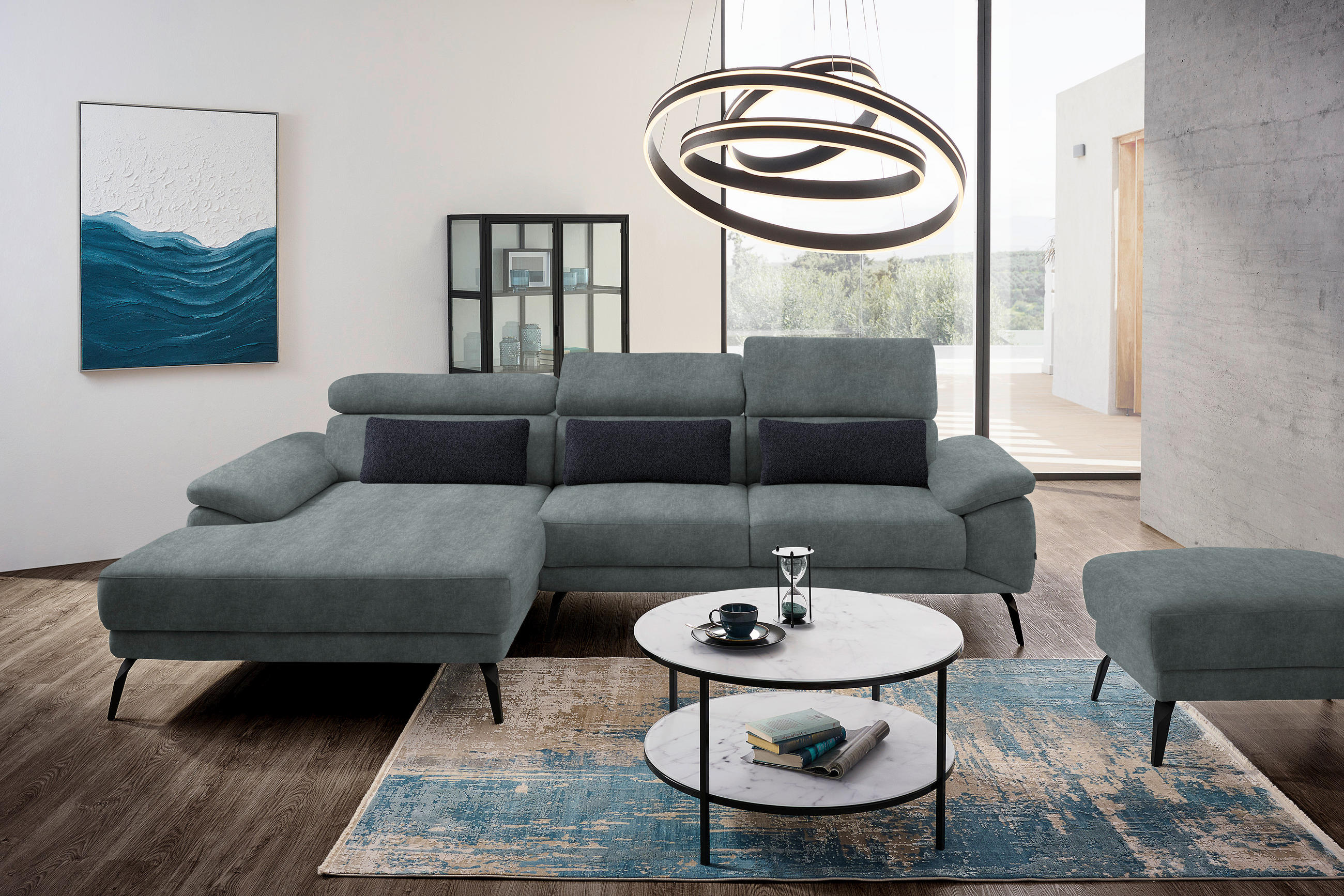 ECKSOFA Grau Velours  - Schwarz/Grau, Design, Textil/Metall (187/295cm) - Novel