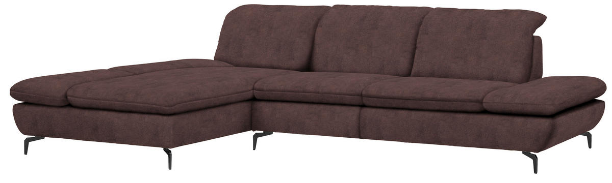 ECKSOFA in Flachgewebe Dunkelbraun  200/315 cm  - Dunkelbraun/Schwarz, Design, Textil/Metall (200/315cm) - Chilliano