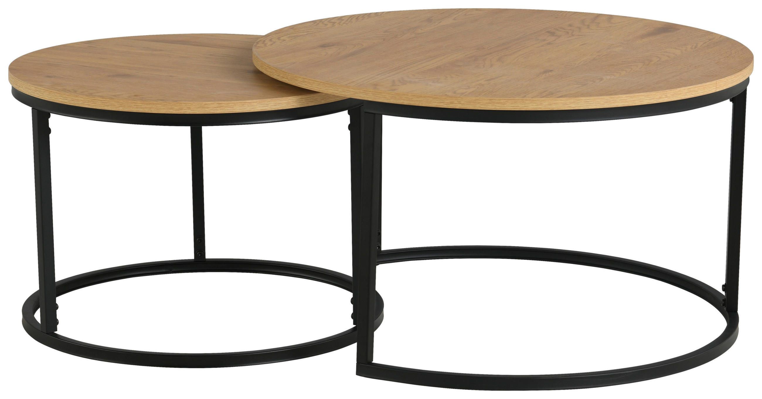 COUCHTISCHSET in Metall, Holzwerkstoff 60-80/60-80/42-45 cm  - Eichefarben/Schwarz, Design, Holzwerkstoff/Metall (60-80/60-80/42-45cm) - home24