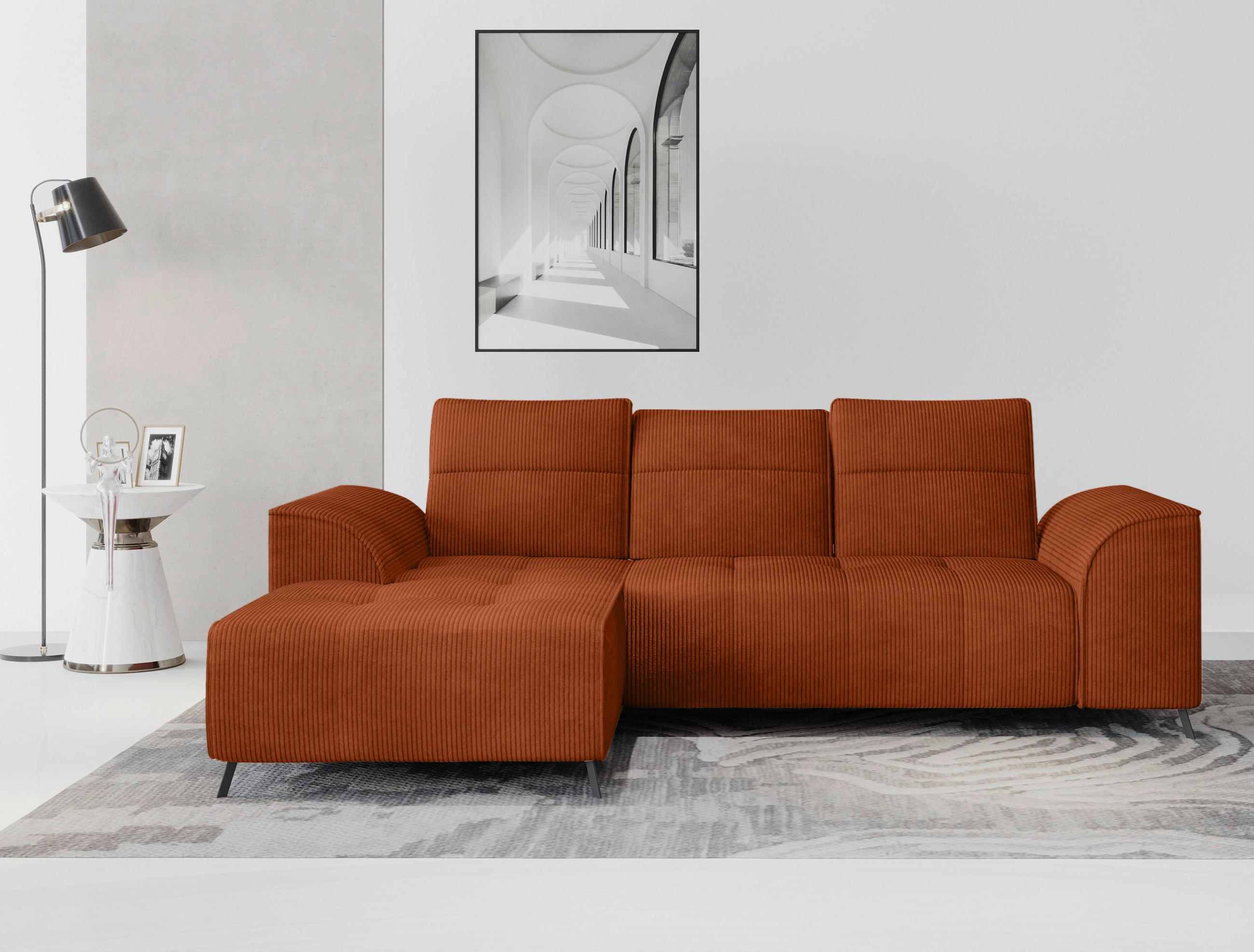 ECKSOFA Rostfarben Cord  - Rostfarben/Schwarz, KONVENTIONELL, Textil/Metall (196/290cm) - Carryhome