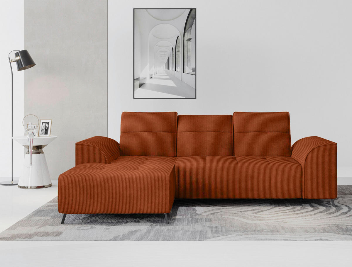 ECKSOFA Rostfarben Cord  - Rostfarben/Schwarz, KONVENTIONELL, Textil/Metall (196/290cm) - Carryhome