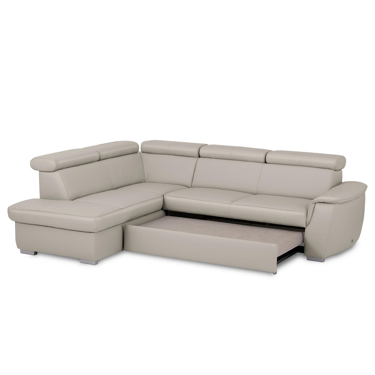 WOHNLANDSCHAFT  in Kombination Echtleder/Lederlook Platinfarben  - Platinfarben/Grau, Leder/Metall (211/262cm) - Celina Home