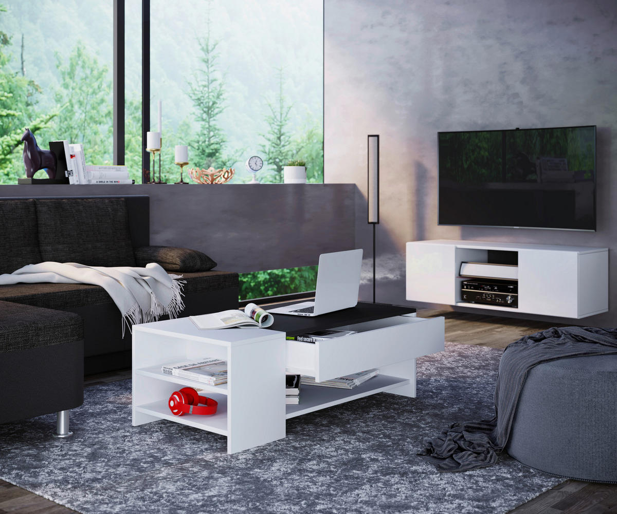 COUCHTISCH in Holzwerkstoff 100/50/35 cm  - Weiss/Schwarz, Basics, Holzwerkstoff (100/50/35cm) - MID.YOU