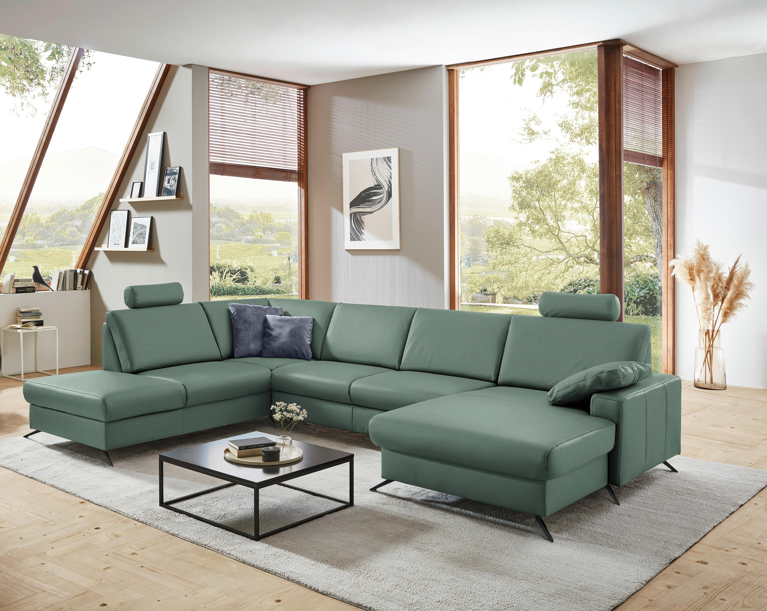 WOHNLANDSCHAFT in Echtleder Opal  - Opal/Schwarz, Design, Leder/Metall (233/339/165cm) - Beldomo Premium