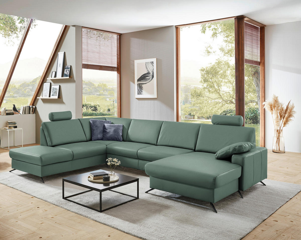 WOHNLANDSCHAFT in Echtleder Opal  - Opal/Schwarz, Design, Leder/Metall (233/339/165cm) - Beldomo Premium
