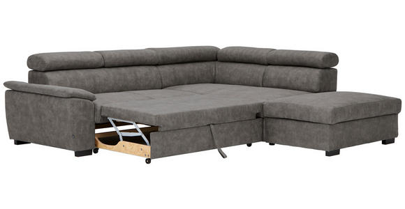 ECKSOFA Grau Lederlook  - Schwarz/Grau, Design, Kunststoff/Textil (263/230cm) - Hom`in