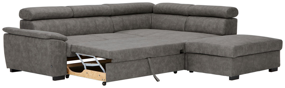 ECKSOFA in Lederlook Grau  - Schwarz/Grau, Design, Kunststoff/Textil (263/230cm) - Hom`in
