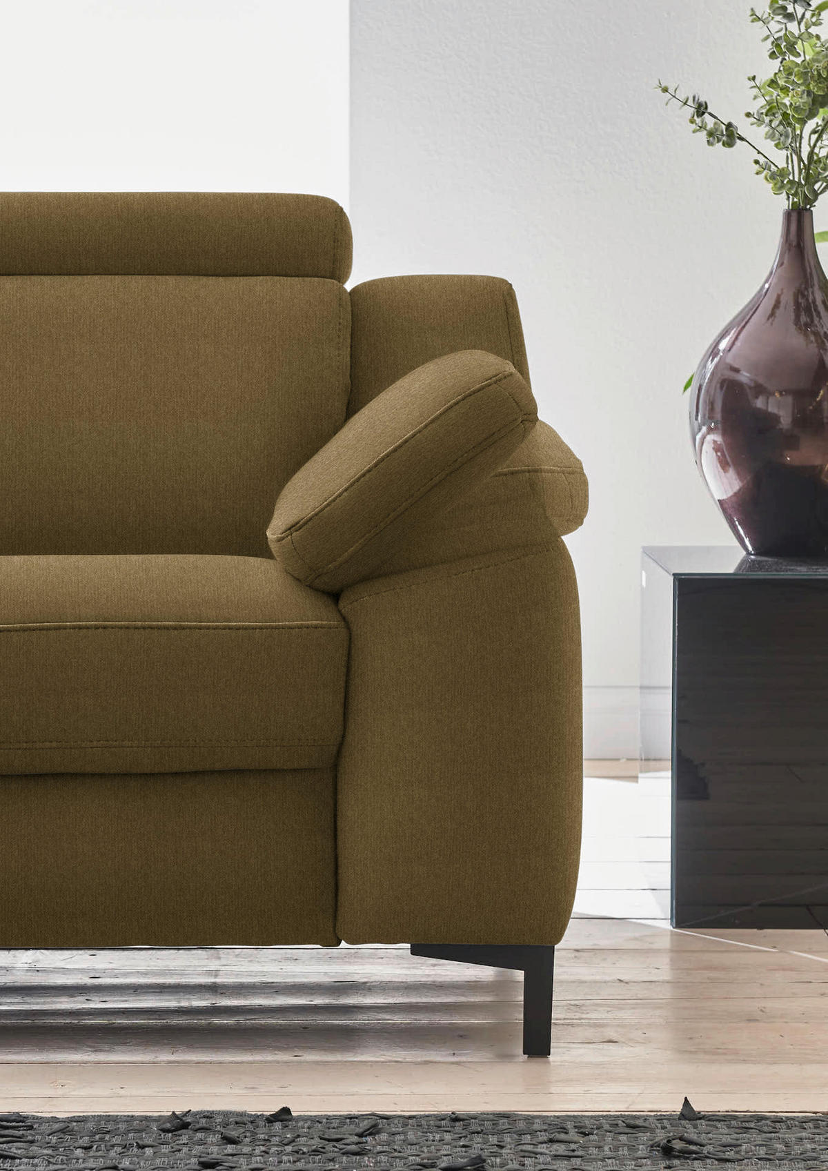 3-SITZER-SOFA in Chenille Grün  - Schwarz/Grün, Design, Textil/Metall (230/104/104cm) - Valdera