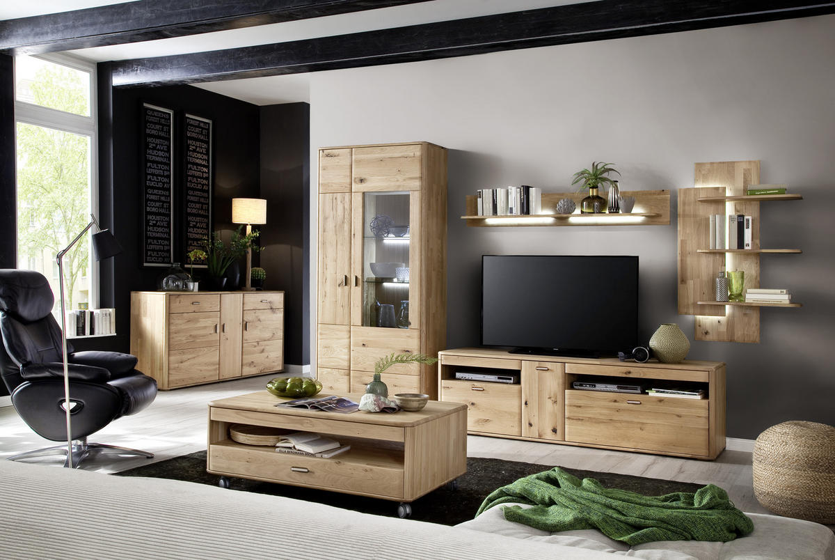 WOHNWAND  in Eichefarben 340/208/50 cm  - Eichefarben/Silberfarben, Design, Glas/Holz (340/208/50cm) - Livetastic