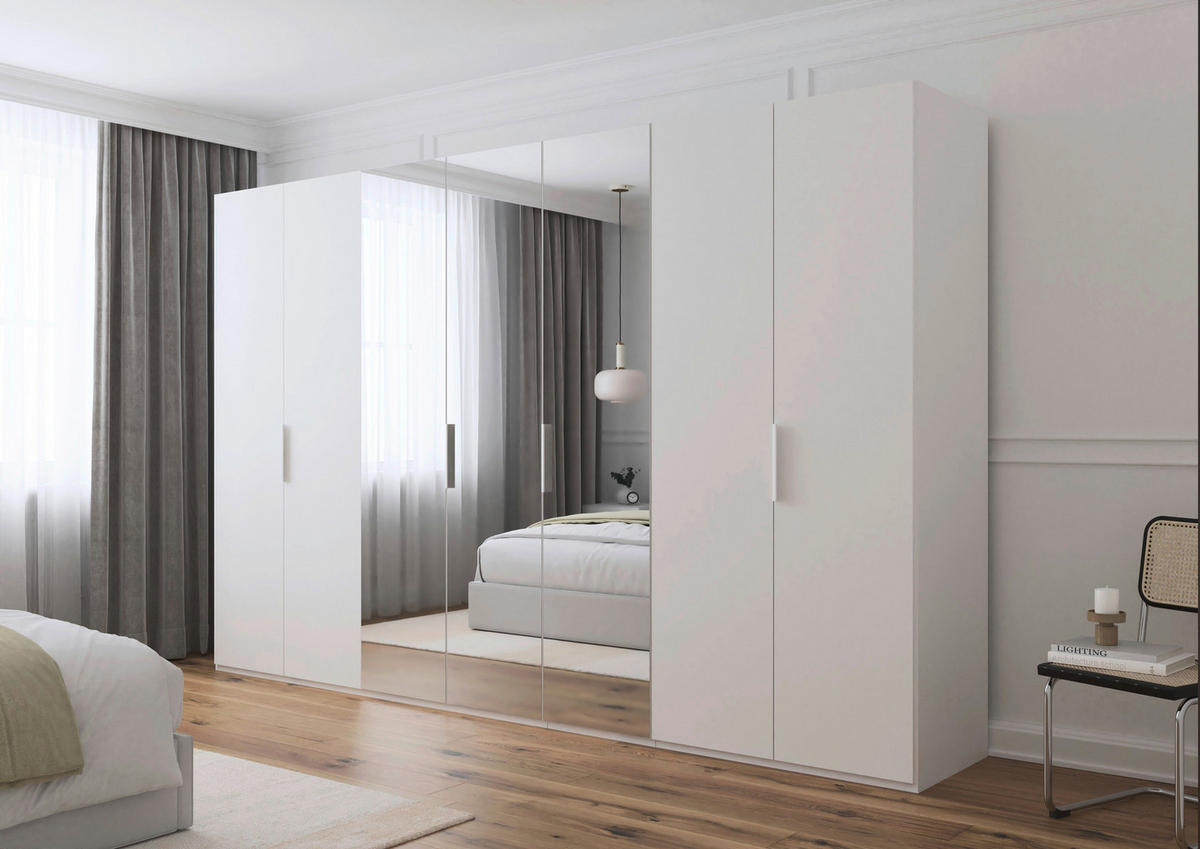 DREHTÜRENSCHRANK 350/235/61 cm,  in Weiß, 7-türig  - Weiß, Basics, Glas/Holzwerkstoff (350/235/61cm) - Novel