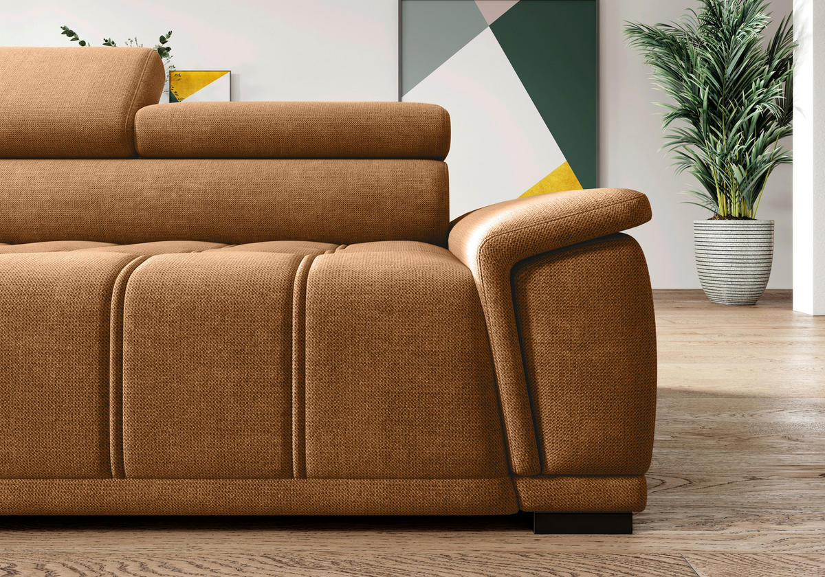 HÖRNSOFFA i chenille, vävt tyg rostfärgad  - svart/rostfärgad, Modern, textil/plast (206/283cm) - MID.YOU