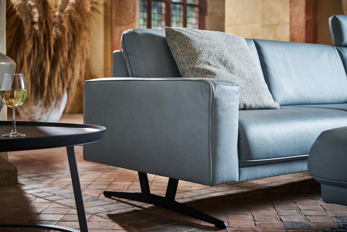 ECKSOFA in Echtleder Hellblau  - Anthrazit/Hellblau, Konventionell, Leder/Metall (324/179cm) - Johann Jakob