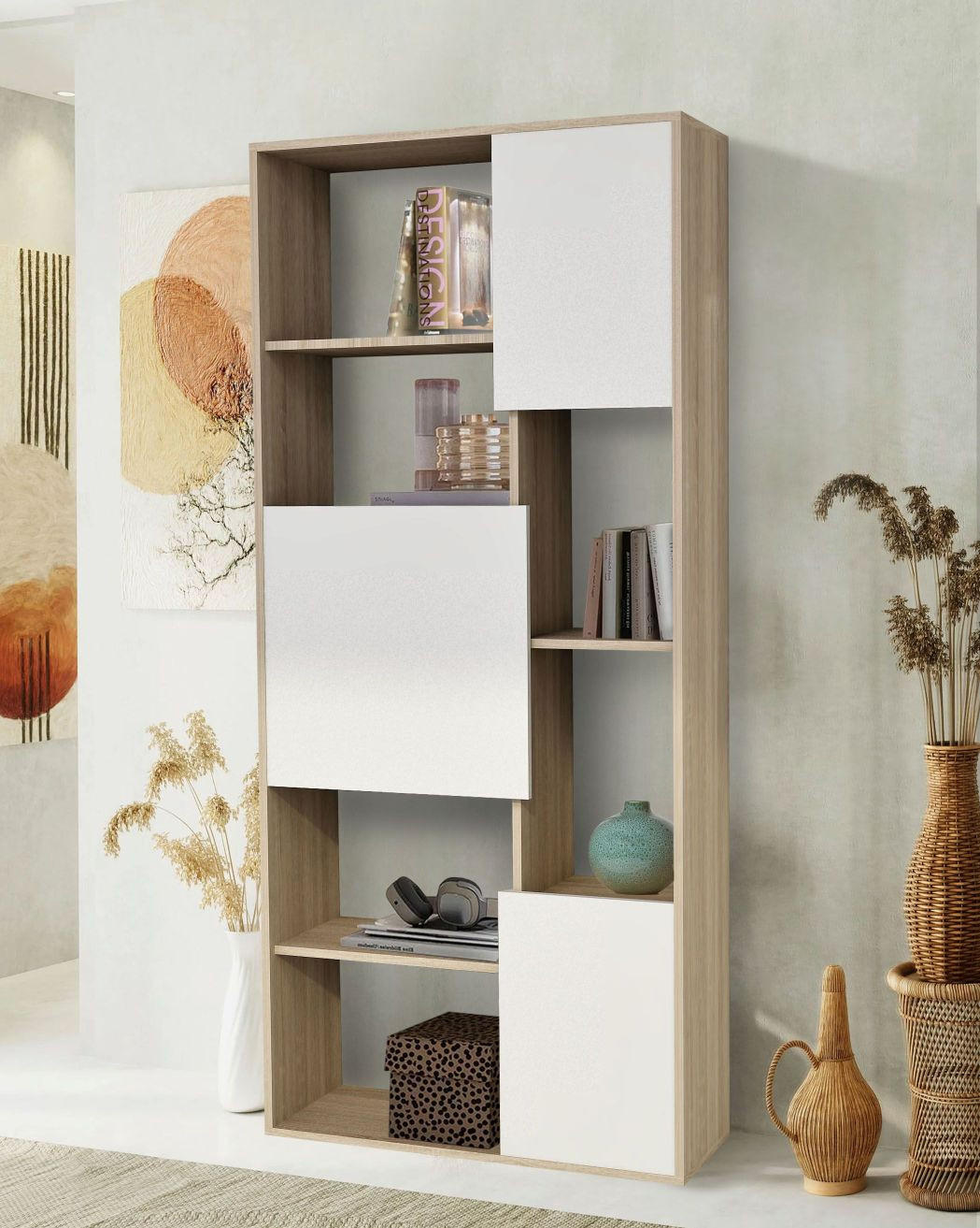 OTVORENA POLICA bela visoki sjaj  - sonoma hrast/bela visoki sjaj, Moderno, pločasti materijal (80/180/29.5cm) - Xora