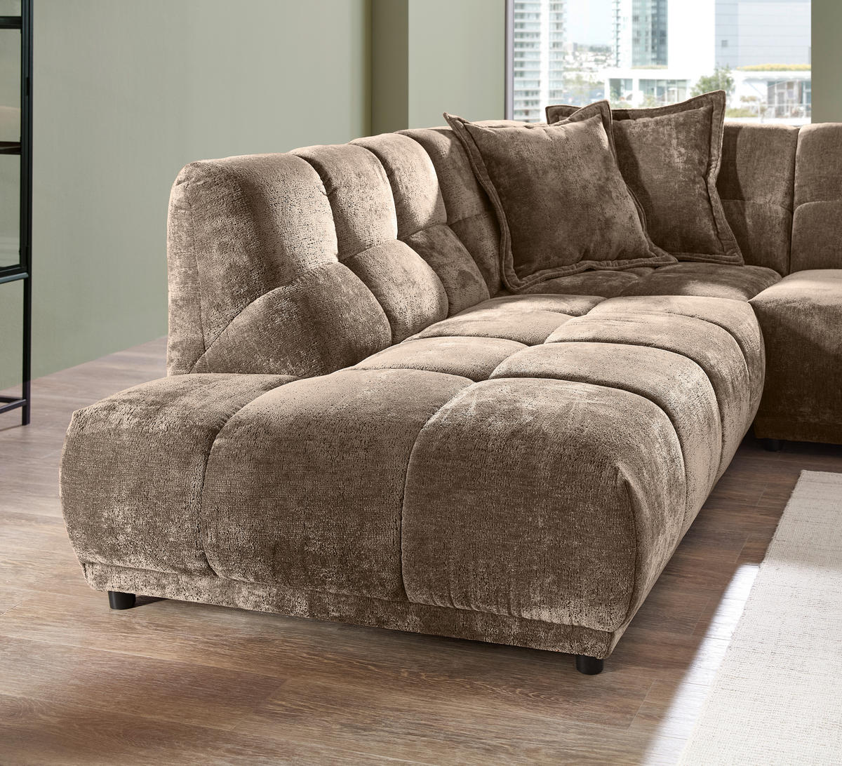 ECKSOFA Chenille Braun  - Schwarz/Braun, Modern, Kunststoff/Textil (250/284cm) - Livetastic