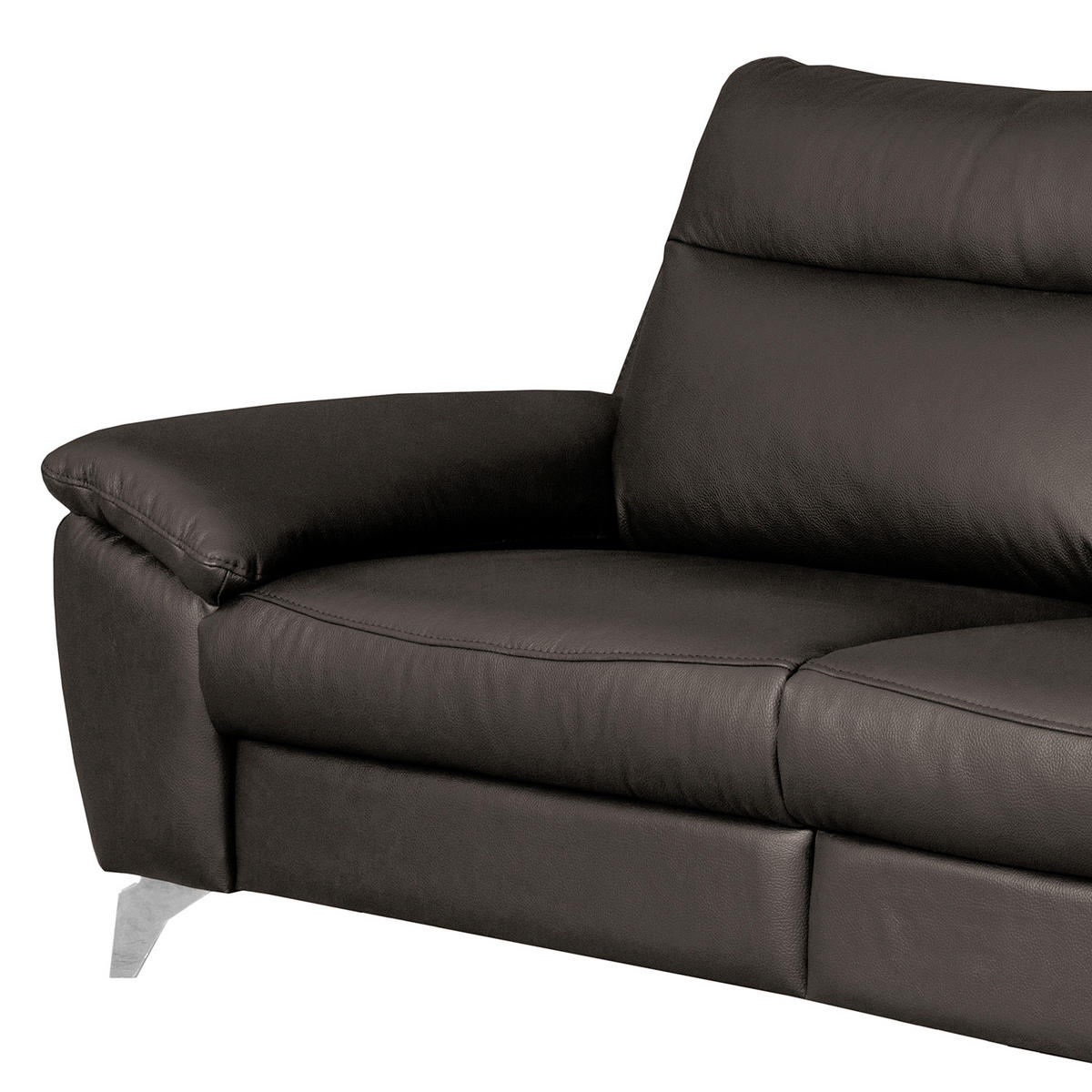 2,5-SITZER 216/95/96 cm PERLE in Echtleder Dunkelbraun   - Chromfarben/Dunkelbraun, Design, Leder/Metall (216/95/96cm) - Livetastic