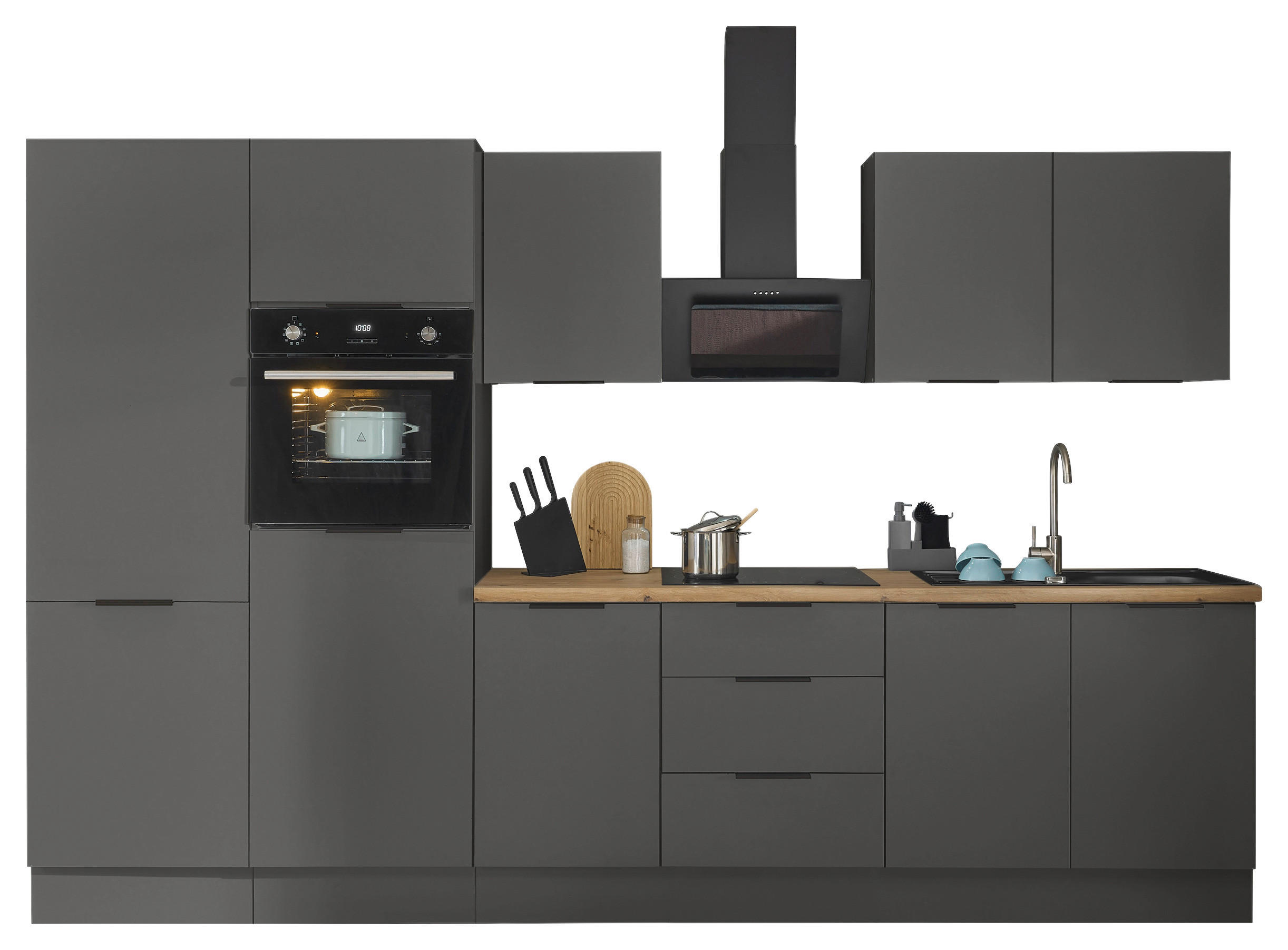 KÜCHENBLOCK   in Graphitfarben  - Schwarz/Graphitfarben, Basics, Holzwerkstoff/Metall (330/211/60cm) - Carryhome