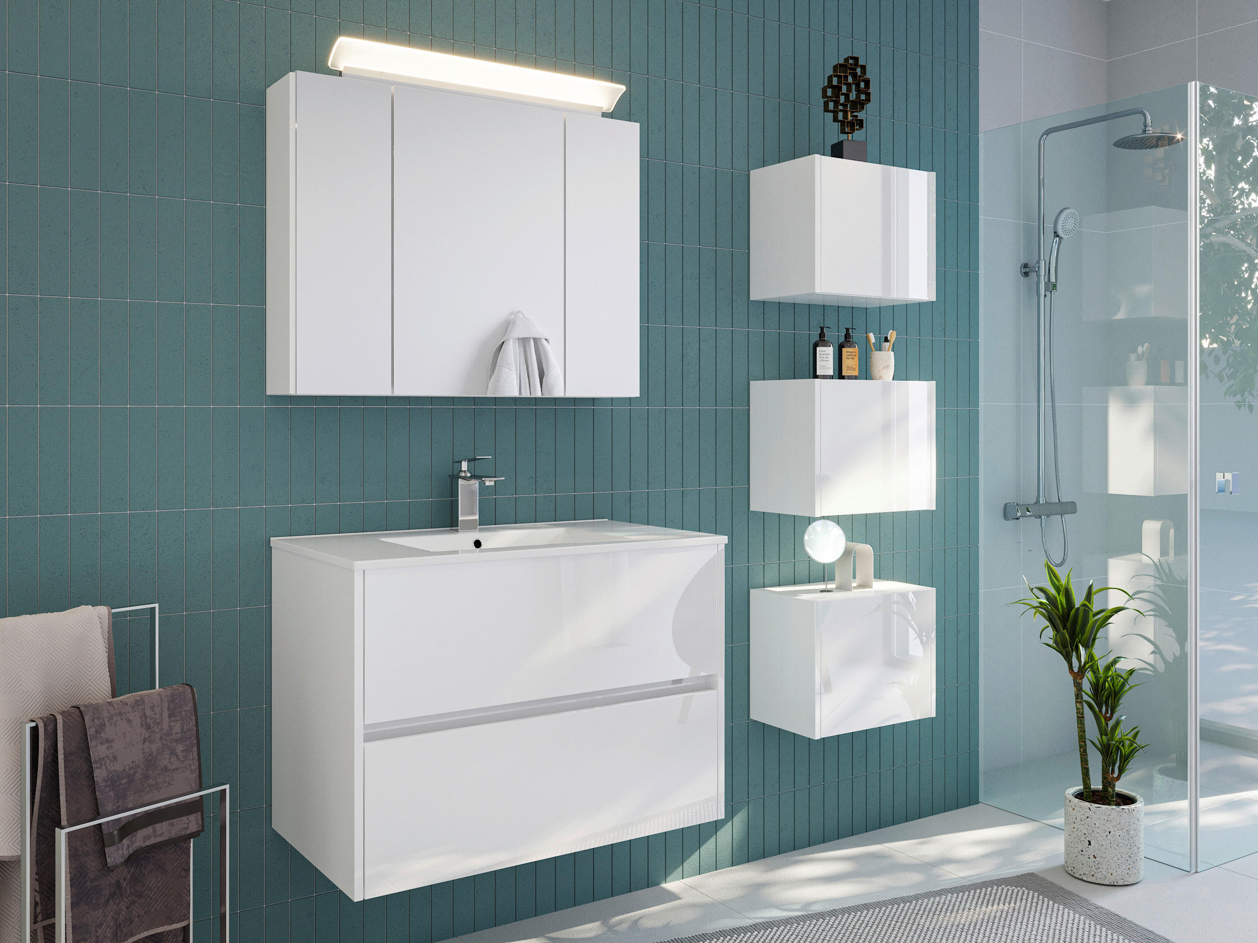 BADEZIMMER 5-teilig  in 80 cm  - Weiß Hochglanz/Weiß, Basics, Keramik/Holzwerkstoff (80cm) - MID.YOU