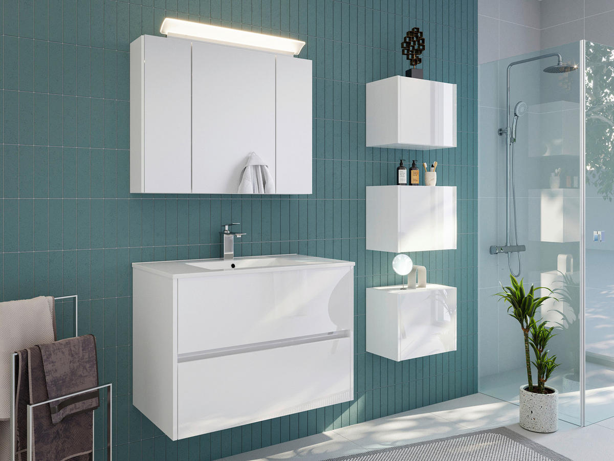 BADEZIMMER 5-teilig  in 80 cm  - Weiß Hochglanz/Weiß, Basics, Keramik/Holzwerkstoff (80cm) - MID.YOU