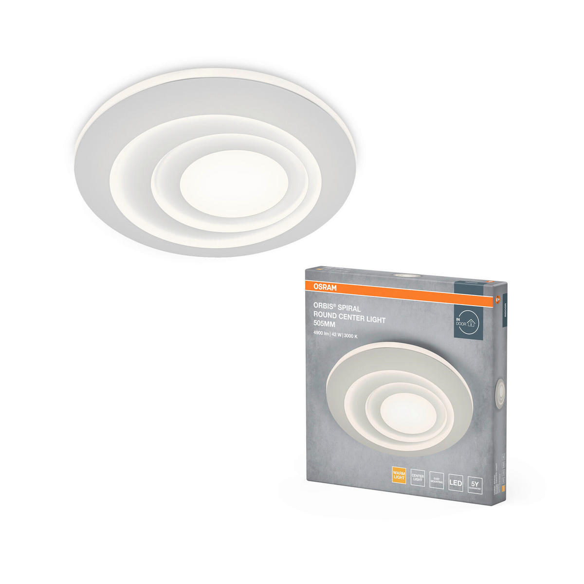LED-DECKENLEUCHTE Orbis Spiral Round 50,5/6 cm   - Weiß, Design, Kunststoff/Metall (50,5/6cm) - Osram