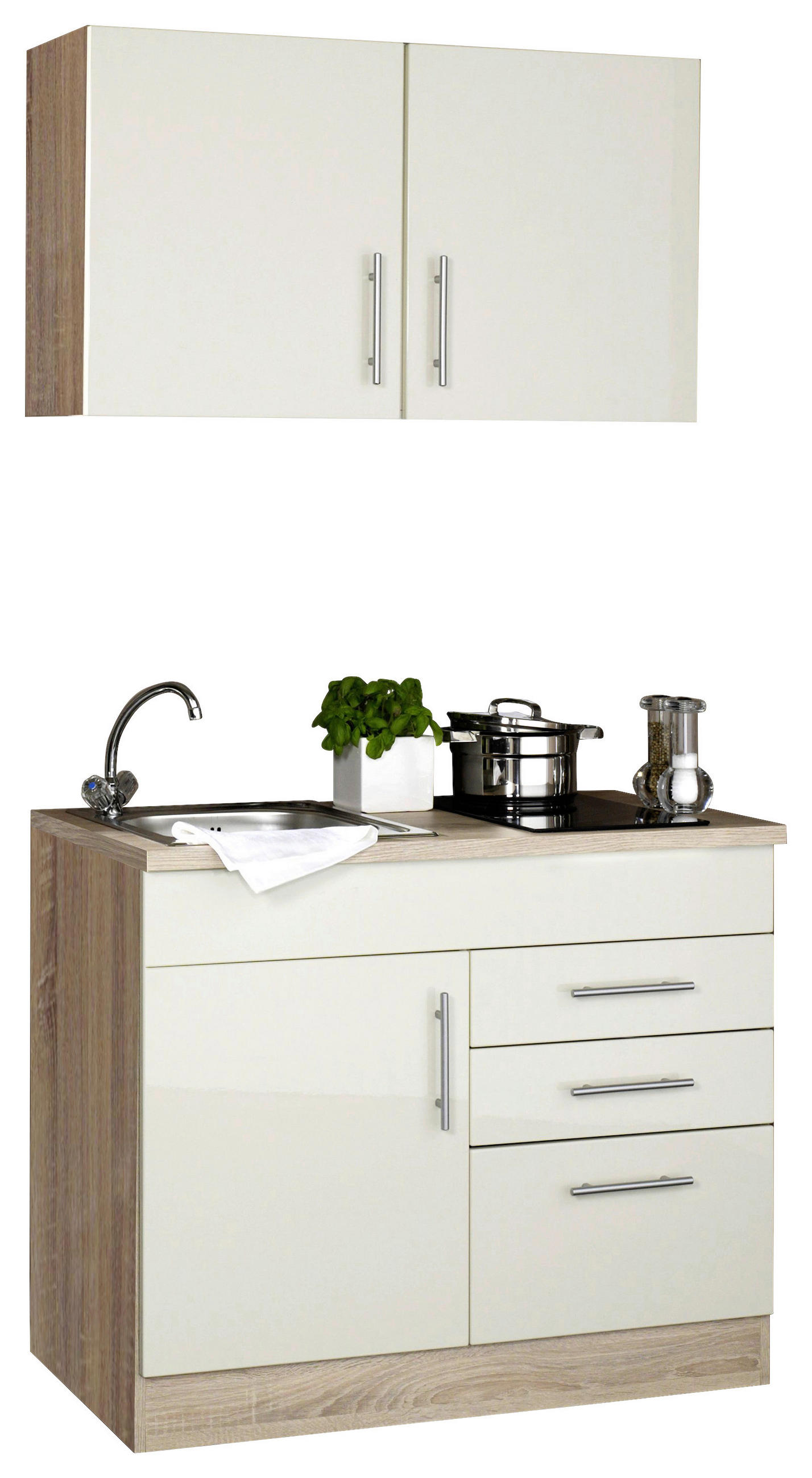 MINIKÜCHE 100 cm   in Creme  - Chromfarben/Eichefarben, MODERN, Holzwerkstoff/Metall (100cm) - Held