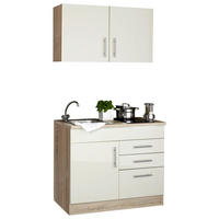 MINIKÜCHE 100 cm   in Creme  - Chromfarben/Eichefarben, Modern, Holzwerkstoff/Metall (100cm) - Held