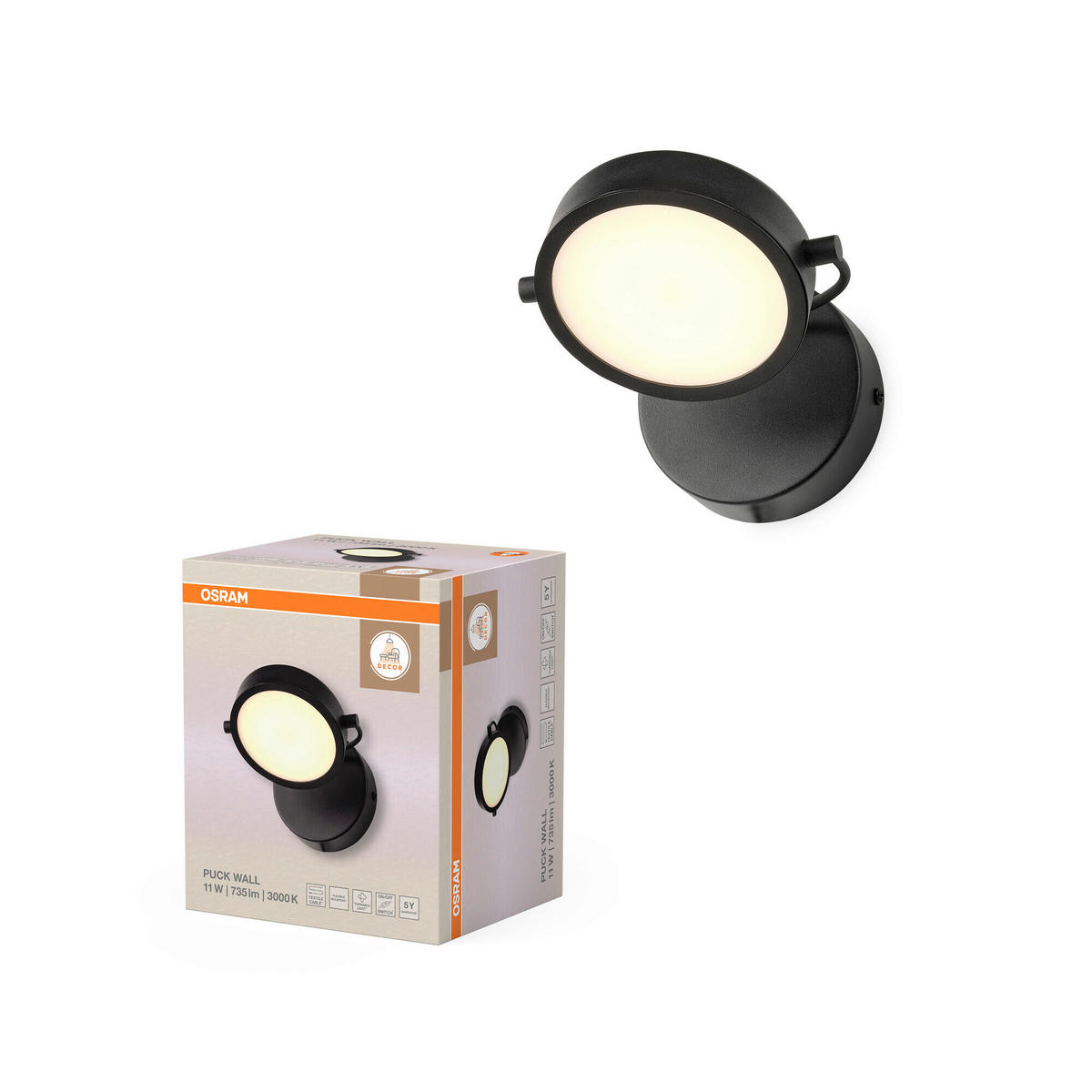 LED-WANDLEUCHTE 15/18/12,5 cm   - Schwarz, Design, Kunststoff/Metall (15/18/12,5cm) - Osram