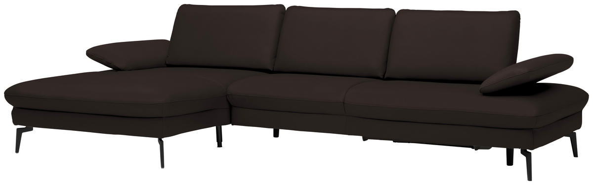 ECKSOFA in Echtleder Dunkelbraun  - Dunkelbraun/Schwarz, Design, Leder/Metall (157/325cm) - Dieter Knoll