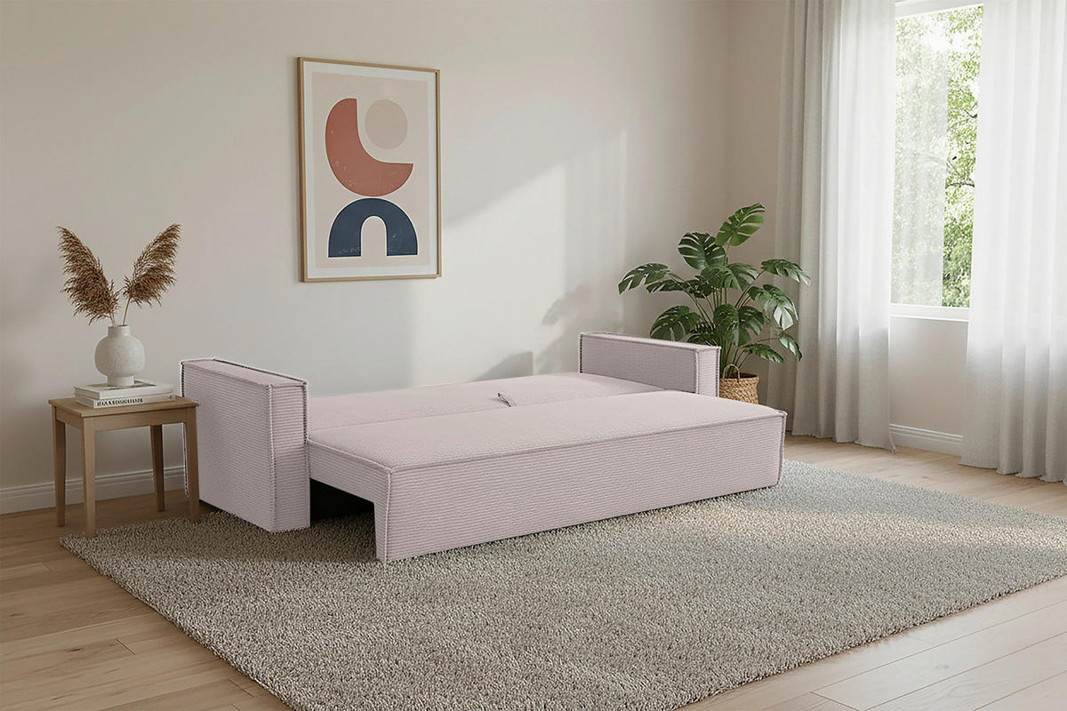 SCHLAFSOFA  mit Rücken echt, Armteil links, Armteil rechts Cord Hellgrau  - Hellgrau/Schwarz, Design, Textil (232/85/92cm) - Xora