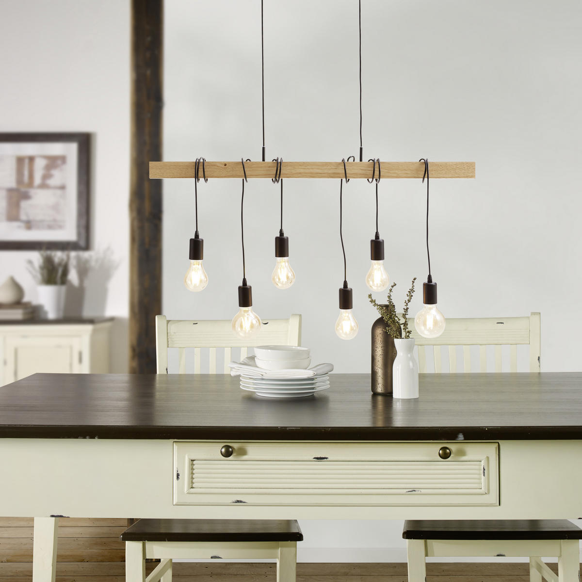 HÄNGELEUCHTE   100 cm  - Schwarz/Braun, Lifestyle, Holz/Metall (100cm) - Marama