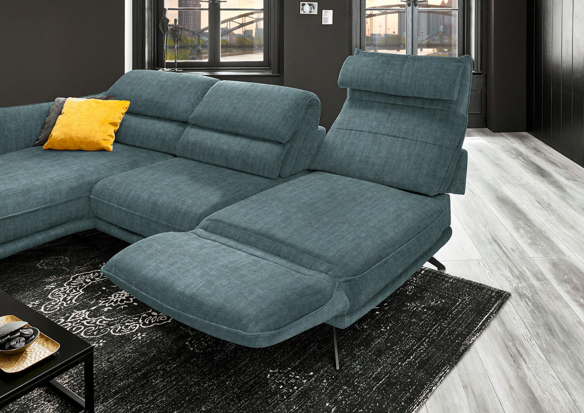 ECKSOFA in Velours Opal  - Opal/Schwarz, Design, Textil/Metall (153/283cm) - Valdera