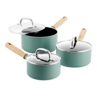 KOCHTOPFSET Mayflower 3-teilig  - Schwarz/Hellblau, Basics, Glas/Holz - GreenPan