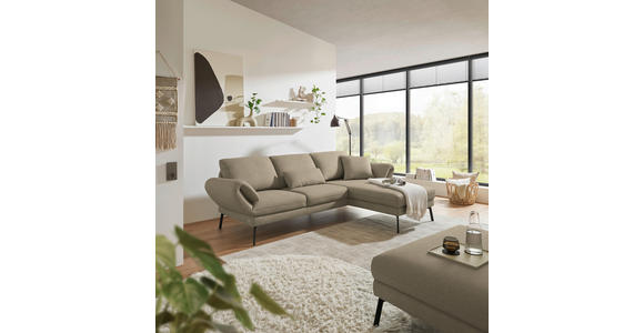 ECKSOFA  in Flachgewebe Hellbraun Armteilverstellung, Relaxfunktion, Drehsitzfunktion  255-365/175-224 cm  - Hellbraun/Schwarz, Design, Textil/Metall (255-365/175-224cm) - Dieter Knoll