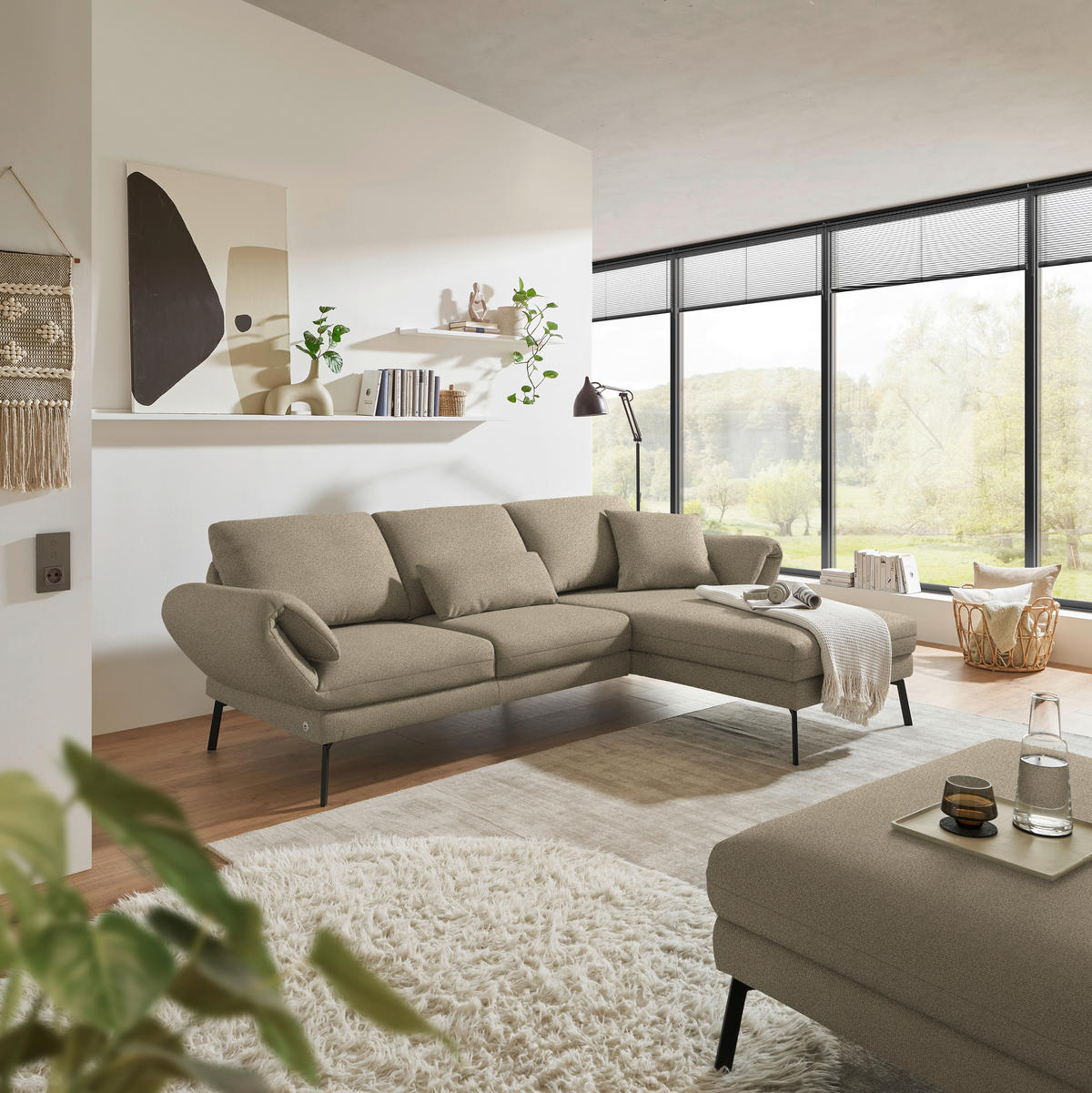 ECKSOFA  in Flachgewebe Hellbraun  255-365/175-224 cm  - Hellbraun/Schwarz, Design, Textil/Metall (255-365/175-224cm) - Dieter Knoll