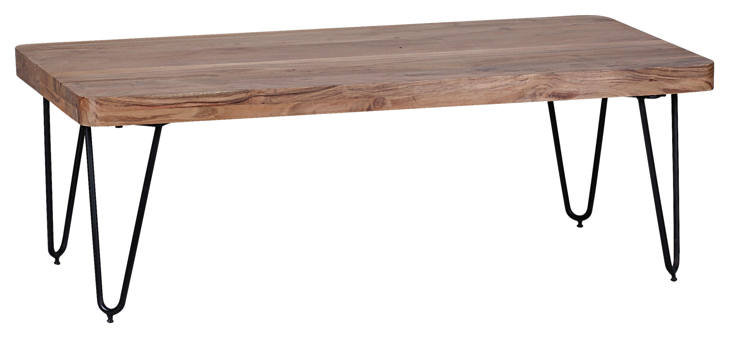 COUCHTISCH Akazie massiv 115/60/40 cm rechteckig Akaziefarben  - Schwarz/Akaziefarben, Design, Holz/Metall (115/60/40cm) - MID.YOU