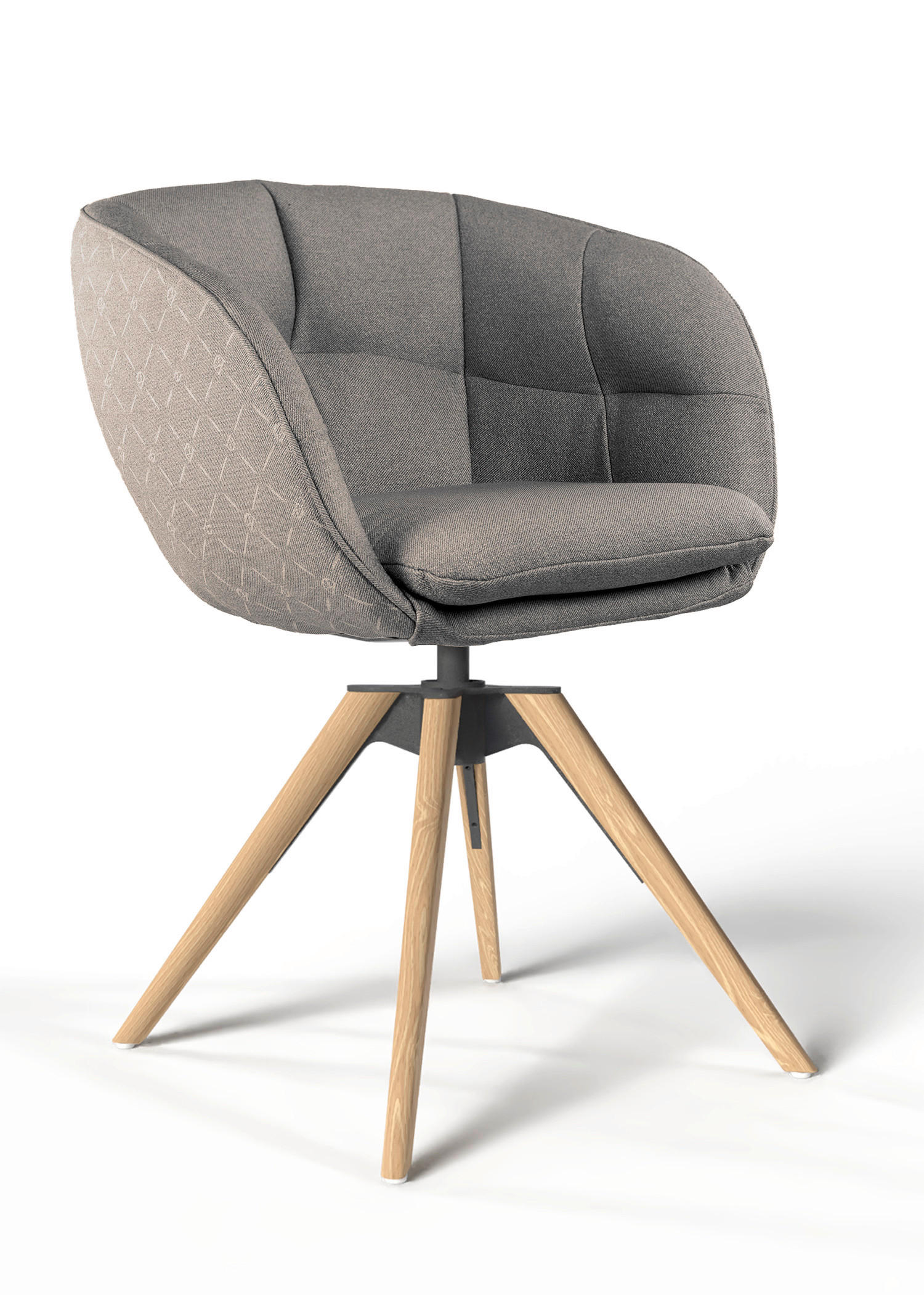 ARMLEHNSTUHL  Sitzfläche 360° drehbar, Gestellauswahl, ergonomische Rückenlehne, Stoff-/Lederauswahl Jacquard  Graubraun  - Eichefarben/Graubraun, Design, Holz/Textil (56/85/64cm) - Dieter Knoll
