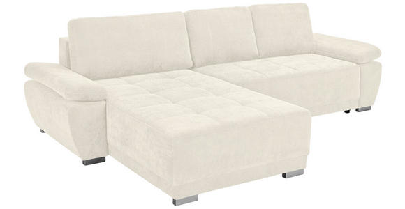 ECKSOFA Creme Chenille Rückenkissen, Bettkasten, Schlaffunktion, Rücken echt, Armteilverstellung, Liegefläche im Originalstoff  - Silberfarben/Creme, KONVENTIONELL, Holz/Textil (187/293cm) - Carryhome