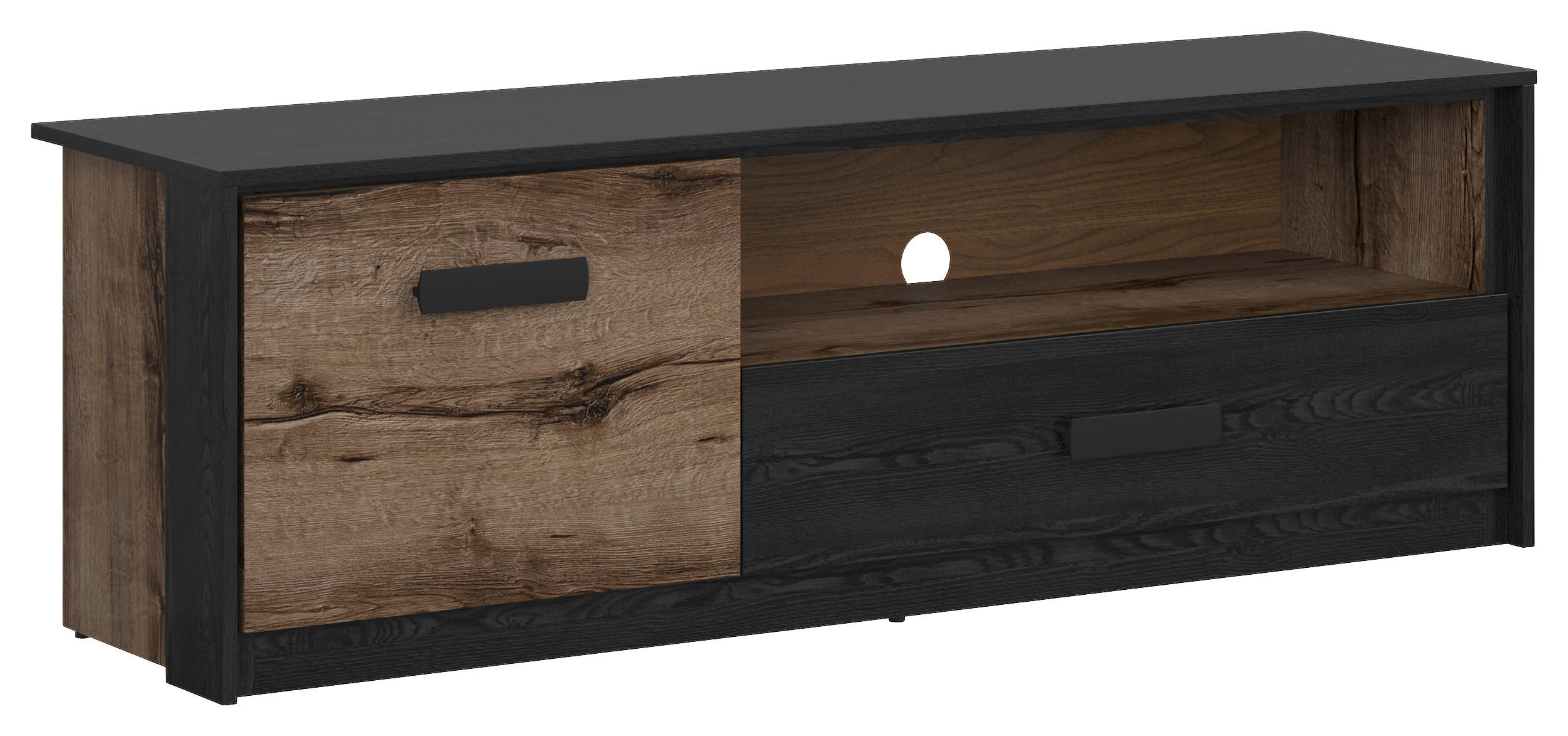 LOWBOARD - Eichefarben/Schwarz, Design, Holzwerkstoff/Kunststoff (150/49/41cm)