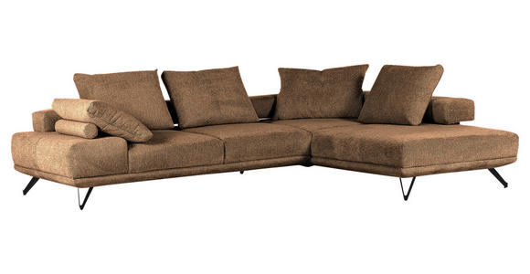 ECKSOFA Cognac Flachgewebe  - Cognac/Schwarz, KONVENTIONELL, Textil/Metall (310/240cm) - Carryhome