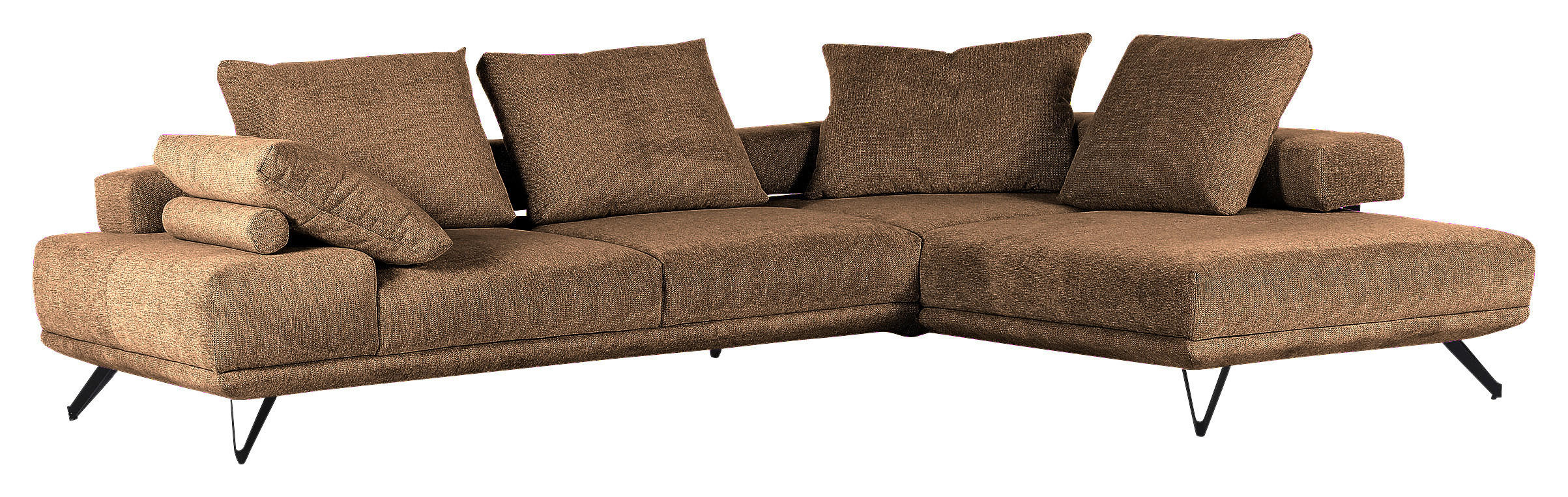 ECKSOFA in Flachgewebe Cognac  - Cognac/Schwarz, Konventionell, Textil/Metall (310/240cm) - MID.YOU