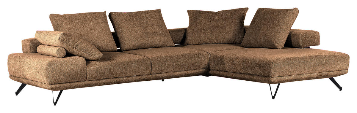 ECKSOFA in Flachgewebe Cognac  - Cognac/Schwarz, Konventionell, Textil/Metall (310/240cm) - MID.YOU