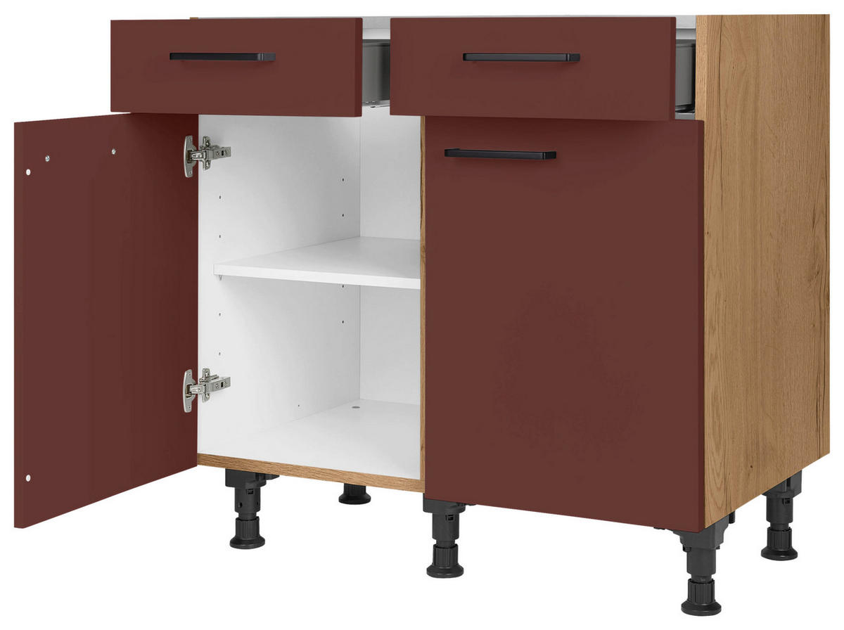 SCHUBKASTENUNTERSCHRANK 90/87/56 cm  in Rot, Eichefarben  - Eichefarben/Rot, MODERN, Holzwerkstoff/Metall (90/87/56cm) - Nobilia