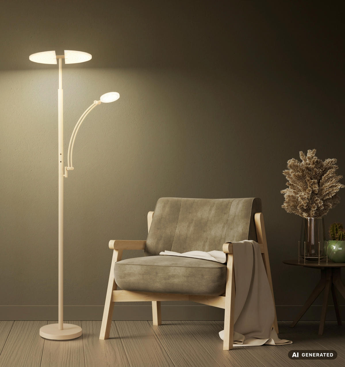 LED-STEHLEUCHTE Tirana 80/40,5/183 cm  - Sandfarben/Schwarz, Design, Kunststoff/Metall (80/40,5/183cm) - Globo