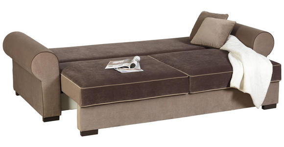 BIGSOFA in Textil Creme, Naturfarben - Creme/Braun, ROMANTIK / LANDHAUS, Kunststoff/Textil (256/74-90/106cm) - Hom`in