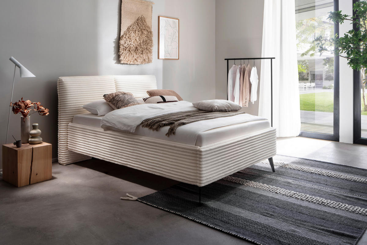 POLSTERBETT 140/200 cm  in Creme  - Creme/Schwarz, Trend, Textil/Metall (140/200cm) - Boxxx