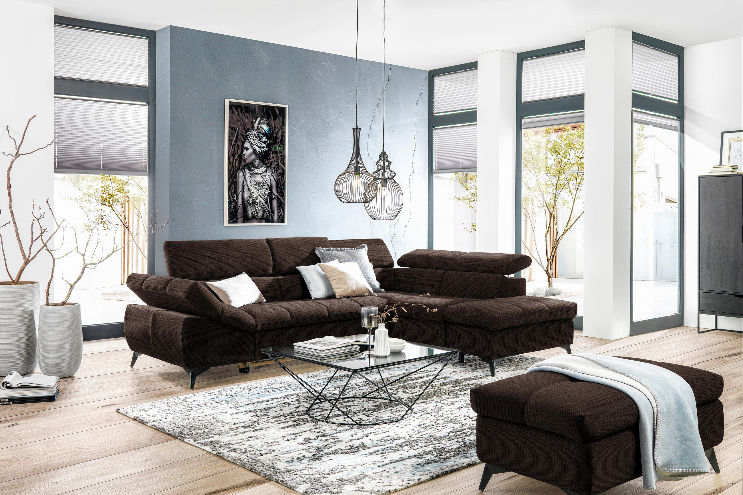 ECKSOFA in Mikrofaser Dunkelbraun  - Dunkelbraun/Schwarz, Design, Kunststoff/Textil (279/210cm) - Livetastic