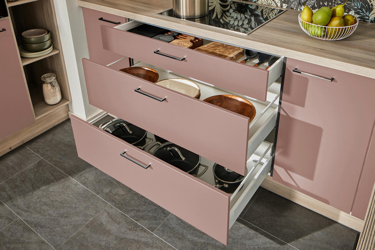 ECKKÜCHE  in Rosa, Tannenholzfarben  - Tannenholzfarben/Schwarz, Design, Holzwerkstoff/Metall (121,6/280/150cm) - Xora