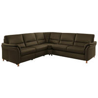 ECKSOFA in Echtleder Grün  262/262 cm  - Eichefarben/Beige, KONVENTIONELL, Leder/Holz (262/262cm) - Beldomo Premium